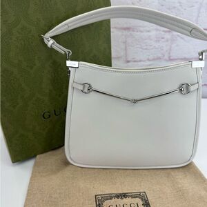 Gucci Calfskin Horsebit Slim Shoulder Bag White